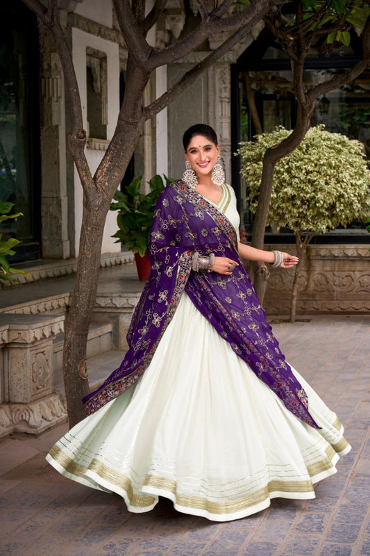 Pure Rayon With Sequins And Thread Embroidery Work & Zari Weaving Work With Canvas Lehenga Choli