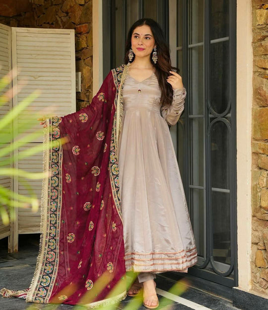 French Crepe With Fully Flair And Sequence Embroidery Work Bottom Gown
