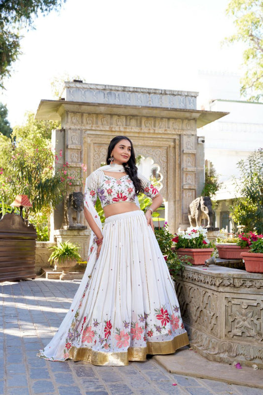 Georgette With Sequins And Thread Embroidery Work With Canvas And Can Can Stitching Lehenga Choli