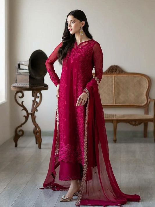 Heavy Faux Georgette With Embroidery Sequence Work With Fancy Sleeve And Lace Border Type Dress