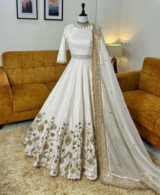 Premium Slub Silk With Zari & Sequins Work With Can Can Attached Lehenga Choli