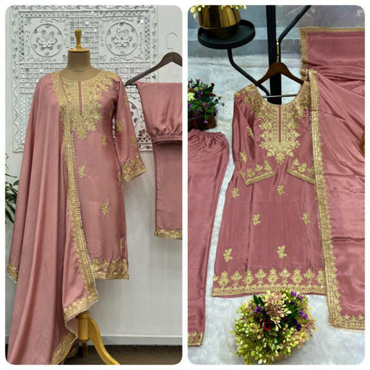 Pure Chinon Silk With Beautiful & Fancy Embroidery And Sequence Work With Ready Made Lace Border Dress