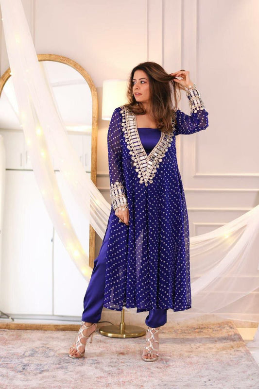 CHINON WITH DIGITAL PRINTED WITH REAL MIRROR AND EMBROIDERY WORK DRESS