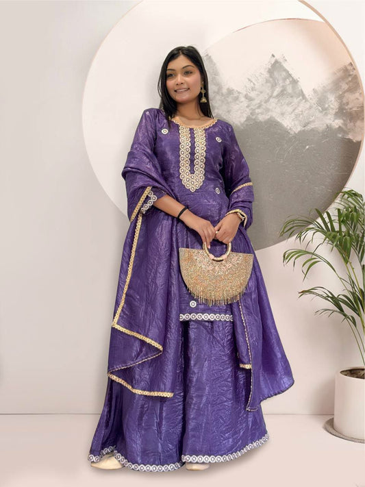 HEAVY GOLD CRUSH SILK WITH ATTRACTIVE & BEUTYFUL EMBROIDERY BEADS AND THREAD WORK PALAZZO KURTI