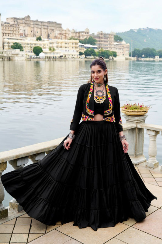 Pure Rayon With Original Mirror Gamthi Work With Cowrie Lace Touch Up With Canvas Lehenga Choli
