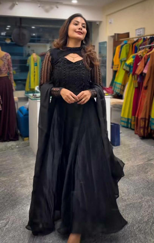 Pure Heavy Jimmy Choo With Micro Cotton And Sequence and Embroidery Work Anarkali Dress