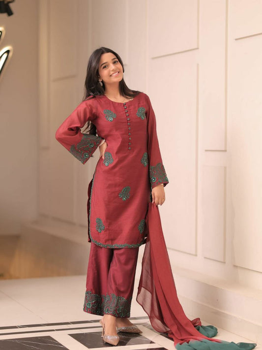 Pure French Crepe Silk With Heavy Micro Cotton And Embroidery Sequence Work With Elastic Palazzo Dress