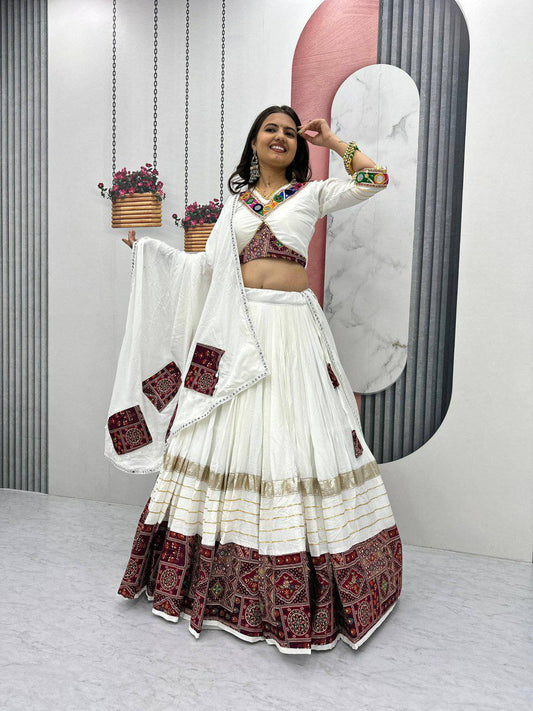 Pure Cotton With Real Hand Work And Real Mirror Work With Canvas Patta Lehenga Choli