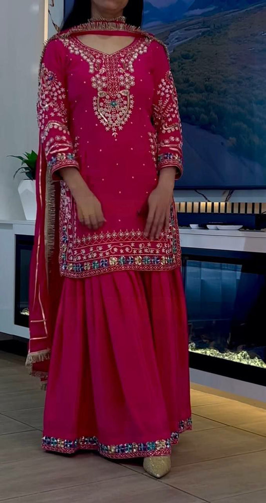 Heavy Chinon & Heavy Embroidery Sequence Work With Latkan Dori And Fancy Borders Work Sharara Palazzo Dress