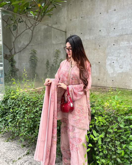 Pure Faux Georgette With Heavy Micro Cotton And Digital Print With Elastic Farshi Palazzo Dress