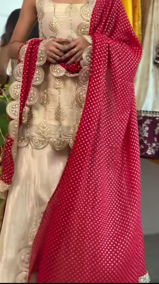 Natural Crepe Silk With Heavy Embroidery Coding Sequence Work And Digital Print Dupatta Type Palazzo Dress