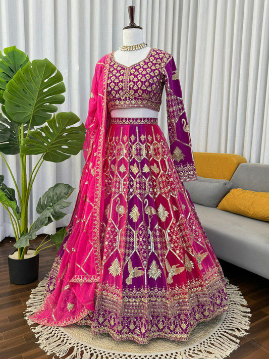 Faux Georgette With Intricate Thread & Sequence Detailing With Canvas Patta & Cancan Lehenga Choli