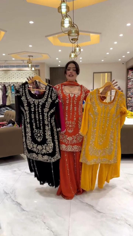 GEORGETTE WITH MICRO INNER AND SEQUENCE EMBROIDERY WORK WITH LACE SHARARA DRESS
