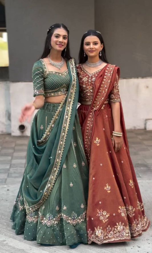 Chinon With Embroidery Thread & Sequence Work Lehenga Choli