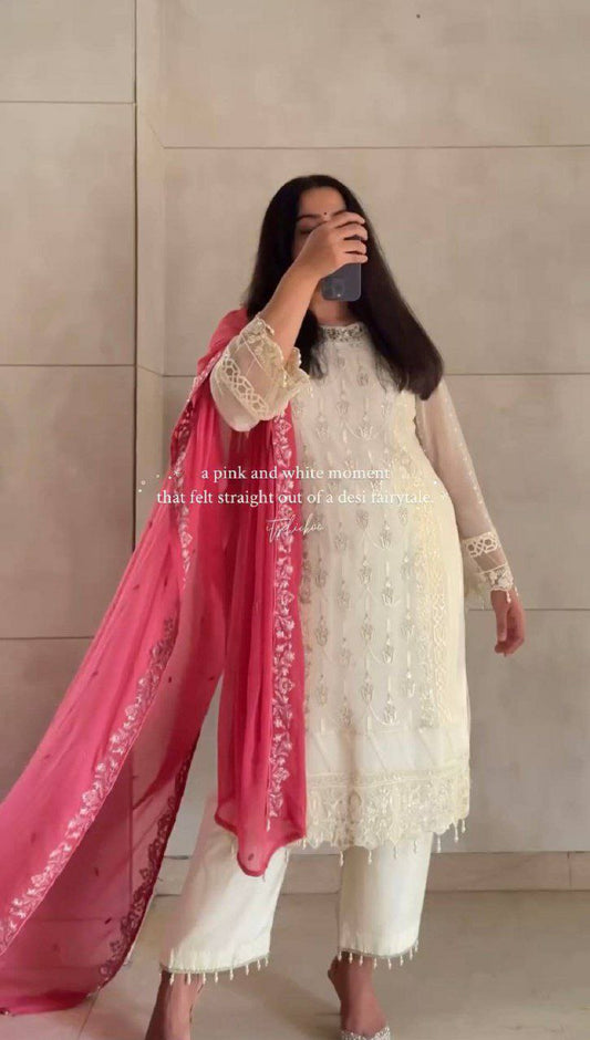 Heavy Faux Georgette With Heavy Embroidery Sequence Work With Fancy Latkan Border With Elastic Palazzo Dress