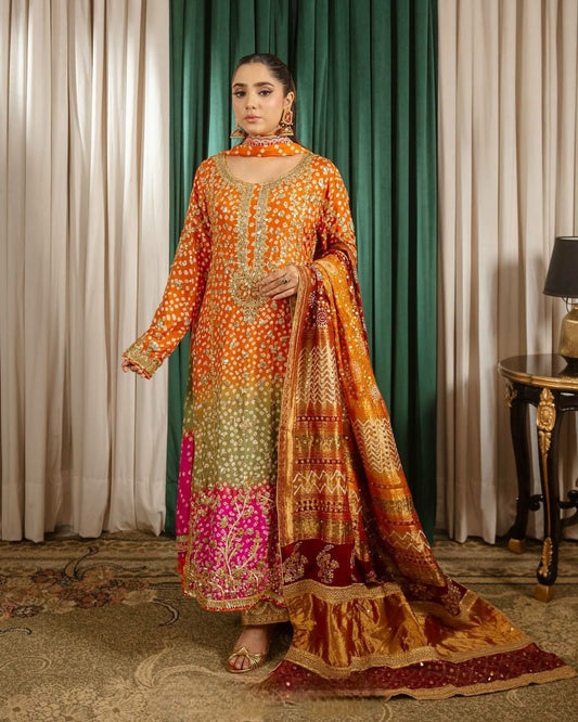 HEAVY CHINON SILK WITH ATTRACTIVE & BEUTYFUL EMBROIDERY SEQUENCE WORK AND BEAUTIFUL DIGITAL PRINT WITH LACE BORDER WORK PALAZZO KURTI