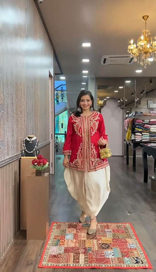 Heavy Chinon Silk With Embroidery Sequence Work With Rivet Moti Work Dhoti Salwar Suit