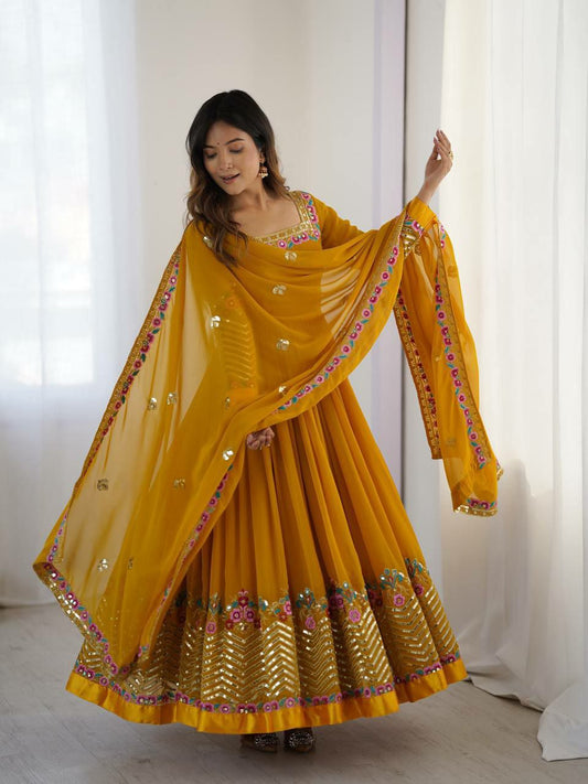 Heavy Georgette With Micro Cotton And Multi Thread Heavy Embroidery Sequence Work Type Top & Bottom Gown