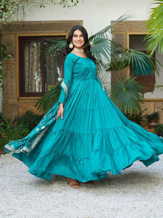 Pure Vichitra Silk With Micro Cotton Inner And Heavy Sequence Embroidery Work Gown