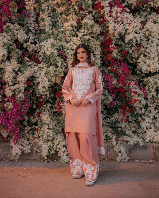 Pure Dull Satin Silk With Micro Cotton And Embroidery Work With Less Border With Elastic Palazzo Dress