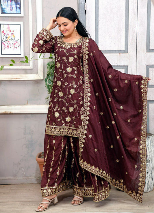 Chinon With Heavy Sequence Embroidery Work With Real Kodi Lace Border Sharara Dress
