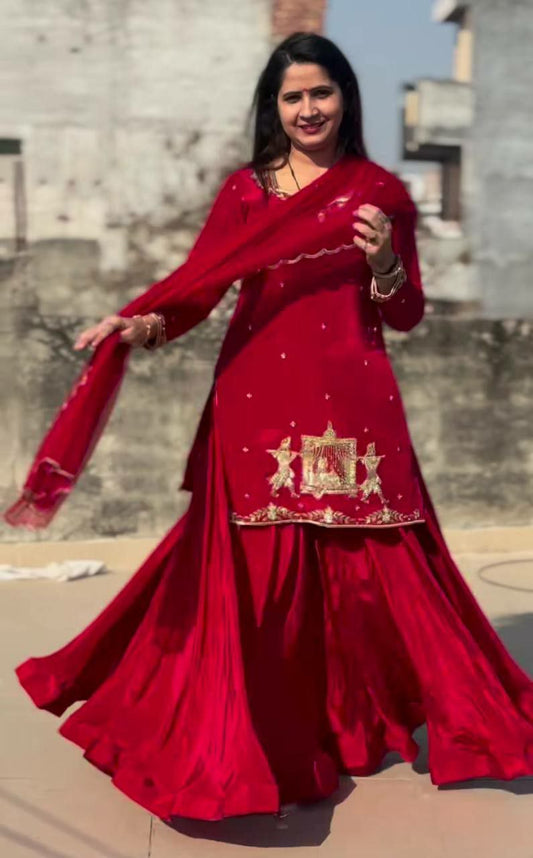 Natural Crepe Silk With Bids Hand Work With Sequence Multi Needle Embroidery Work And Zari Work Lehenga & Top