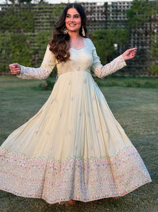 Heavy Georgette With Heavy Micro Cotton And Heavy Embroidery Sequence Work Gown