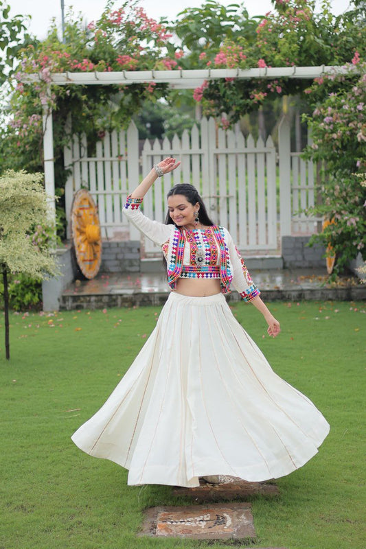 Roman With Attractive Gota-Patti Lace With Kutchi Gamthi Embroidered & Dori Drawstring Lehenga Choli