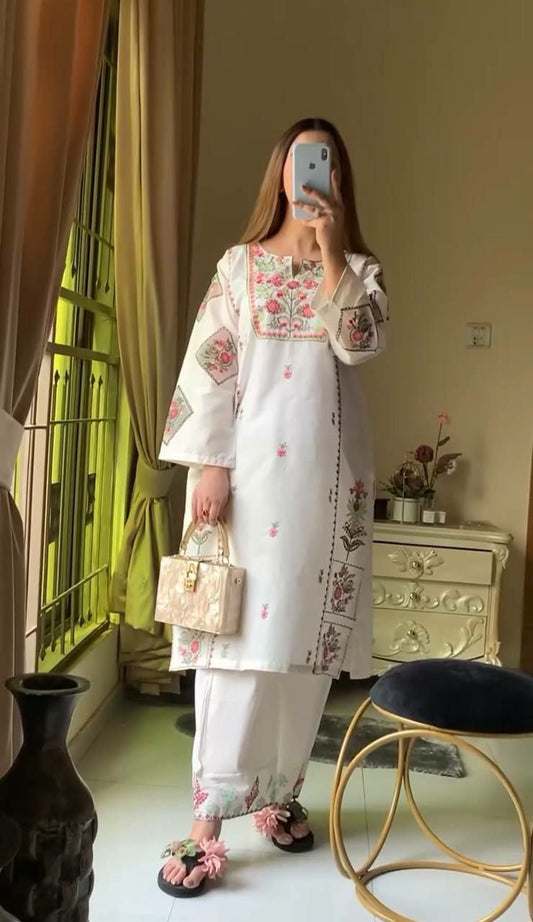 Heavy Rayon Silk With Micro Cotton And Heavy Embroidery Work With Elastic Top & Palazzo Kurti