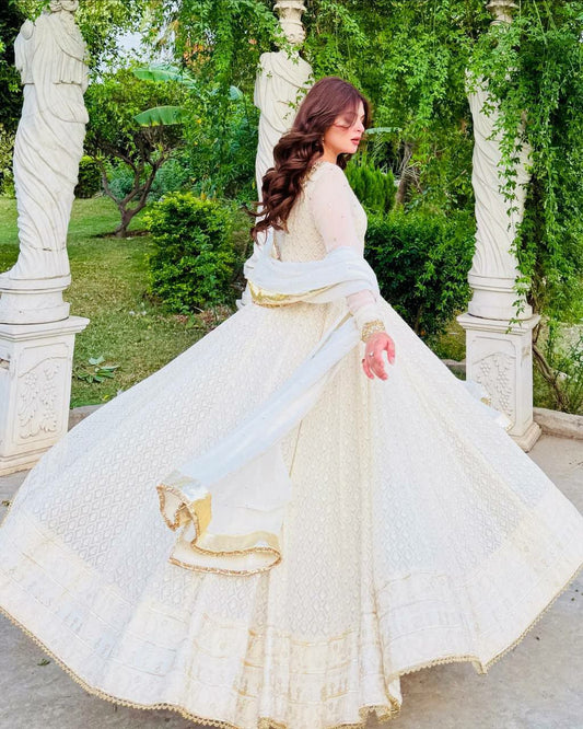 Fox Georgette With Real Mirror And Embroidery Siquence Work With Dupatta Gown