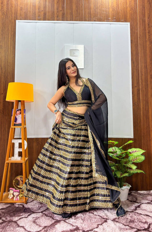 Heavy Kasturi Silk Lehenga With Sequins & Dori Work With Can Can Attach Lehenga Choli