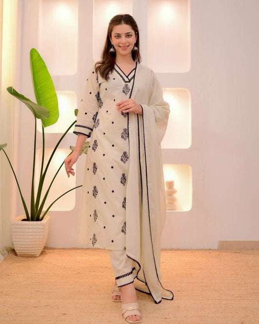 ROMAN SILK WITH EMBROIDERY WORK AND LACE ON NECK YOCK WITH LACE ON MOLI TYPE DRESS