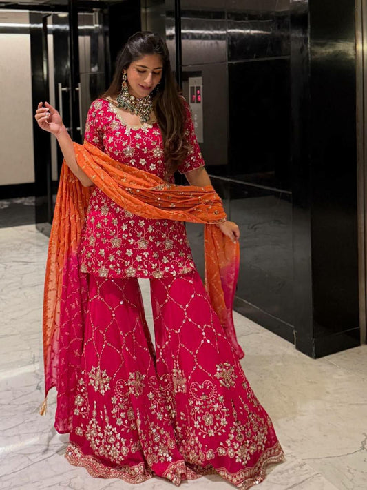 Heavy Georgette With Heavy Embroidery Sequence Work And Digital Print Sharara Dress