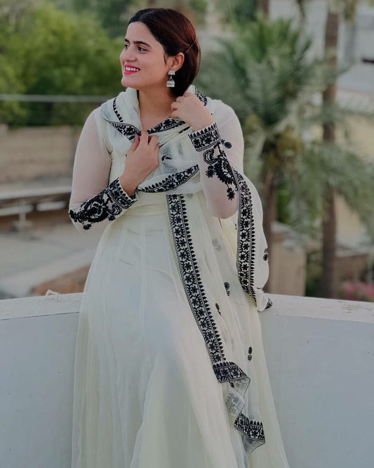 GEORGETTE WITH MICRO INNER AND SEQUENCE EMBROIDERY WORK WITH DUPATTA TYPE GOWN