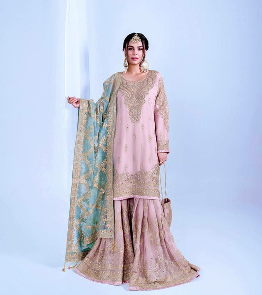 Heavy Faux Georgette With Embroidery Sequence Work With Diamond & Riyal Mirror Hand Work Sharara Palazzo Dress