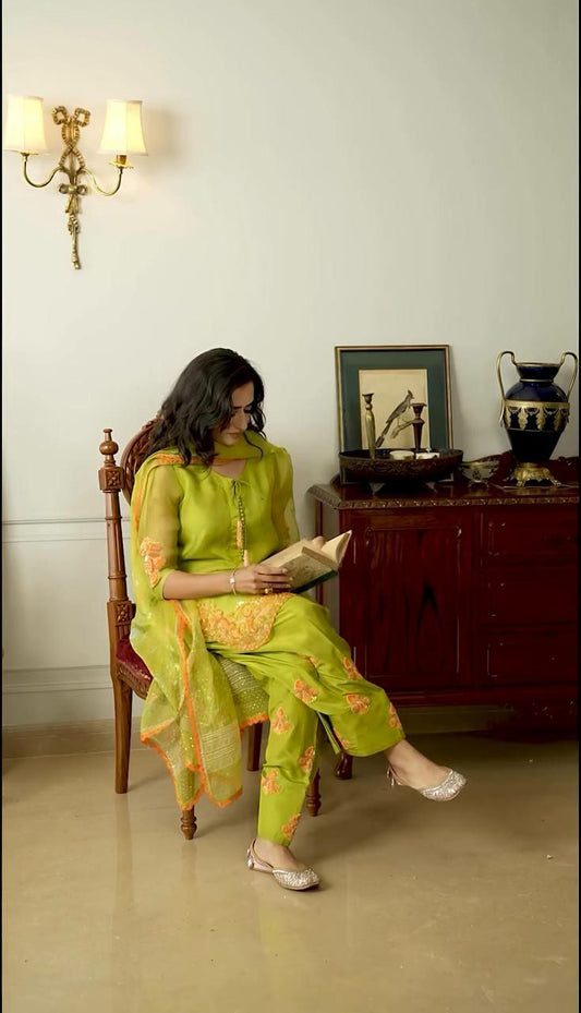 Natural Crepe Silk And Embroidery Siquence Work With Less Border With Elastic Farshi Pent Type Dress