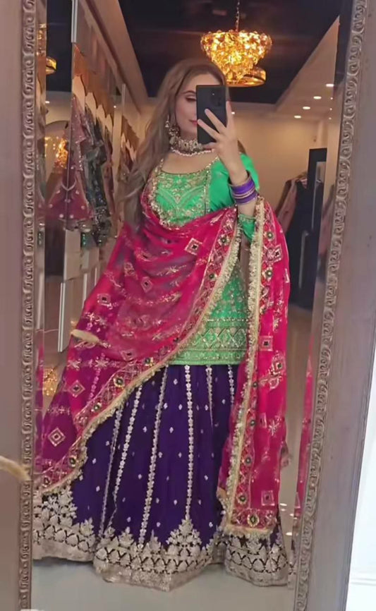 Heavy Faux Georgette Material With Micro Cotton Inner And Sequence Embroidery Work Type Lehenga