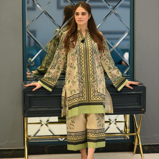 Pure Natural Crepe & Digital Print With Elastic With Sleeves Type Palazzo Suit