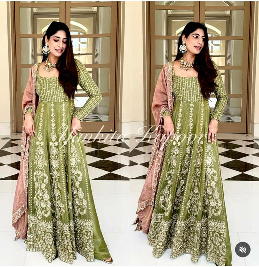 Faux Georgette With Heavy Micro Cotton And Heavy Embroidery Sequence Work Palazzo Dress