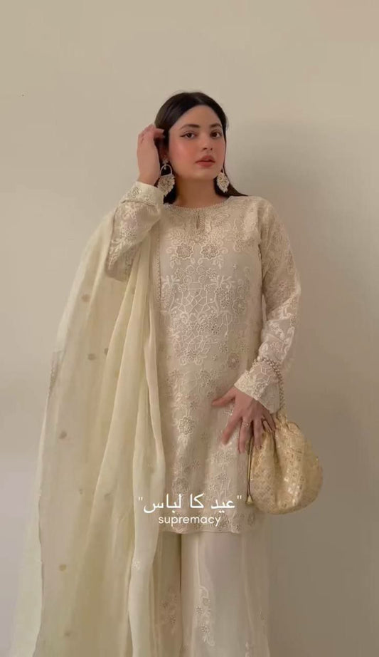 Heavy Faux Georgette And Heavy Embroidery Sequence Work With Tassels With Cutwork And Four Side Lace Border Palazzo Dress