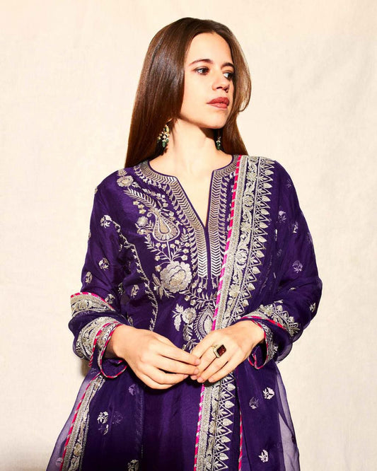 Heavy Chinon Silk With Embroidery Coding Sequence Work & Four Side Lace Border Palazzo Dress