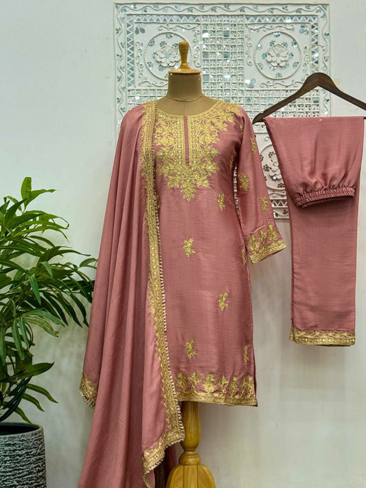Pure Chinon Silk With Beautiful & Fancy Embroidery And Sequence Work With Ready Made Lace Border Dress