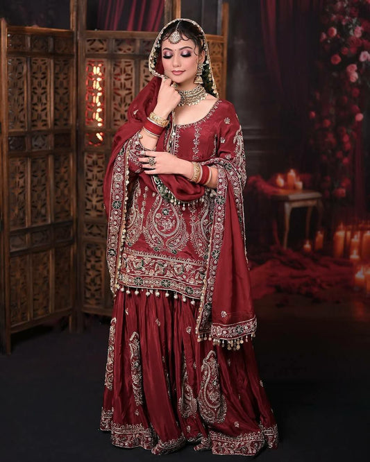 Heavy Faux Georgette And Embroidery Sequence Work With Four Side Fancy Latkan Lace Border Palazzo Dress