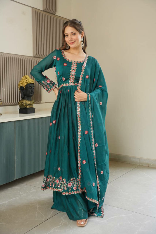 Heavy Noha Crush Silk With Heavy Embroidery Threads & Sequins Work Sharara Gown