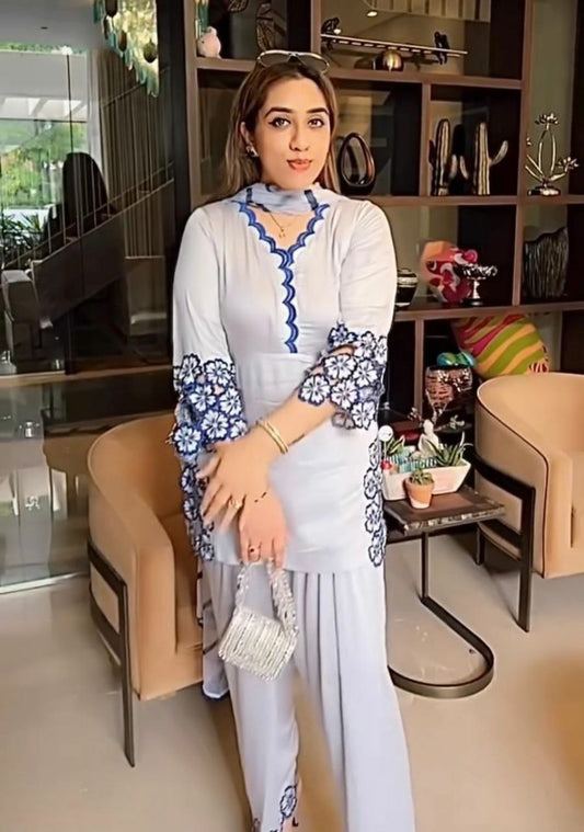 HAVY FRANCH CREP WITH MICRO COTTON AND HAVY EMBROIDERY WORK WITH DIGITAL PRINT WORK DUPATTA TYPE TOP & BOTTAM DRESS