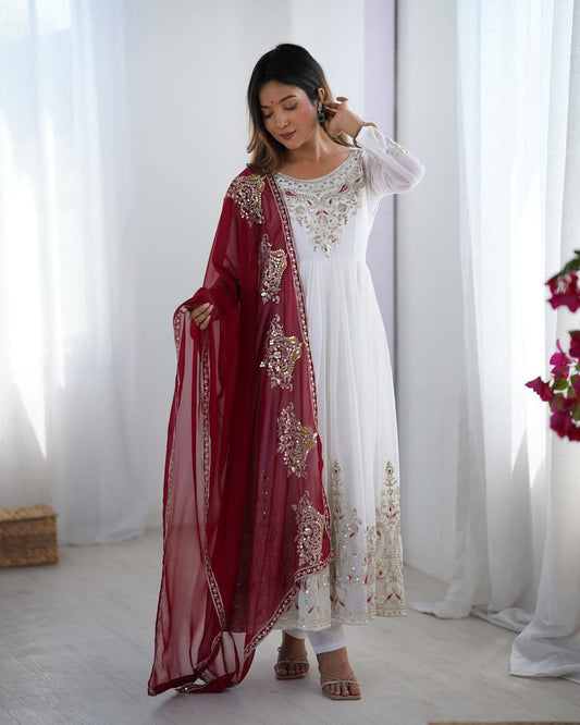 Heavy Georgette & Micro Cotton With Heavy Multi Thread Embroidery Sequence Work Top & Bottom Dress