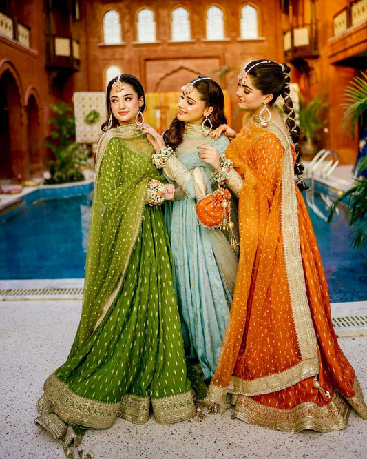 Heavy Pure Chinon Silk And Embroidery Sequence Work With Tassels With Elastic And Four Side Fancy Lace Border Bottom Gown