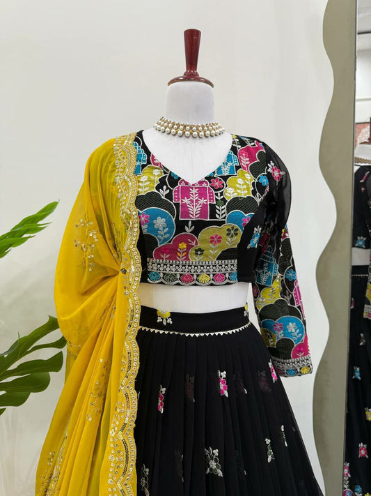 Faux Georgette & Thread With Sequence & Canvas Pata With Cancan Lehenga Choli