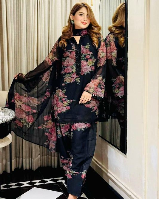 Pure Faux Georgette With Heavy Micro Cotton And Digital Print With Elastic Farshi Palazzo Dress