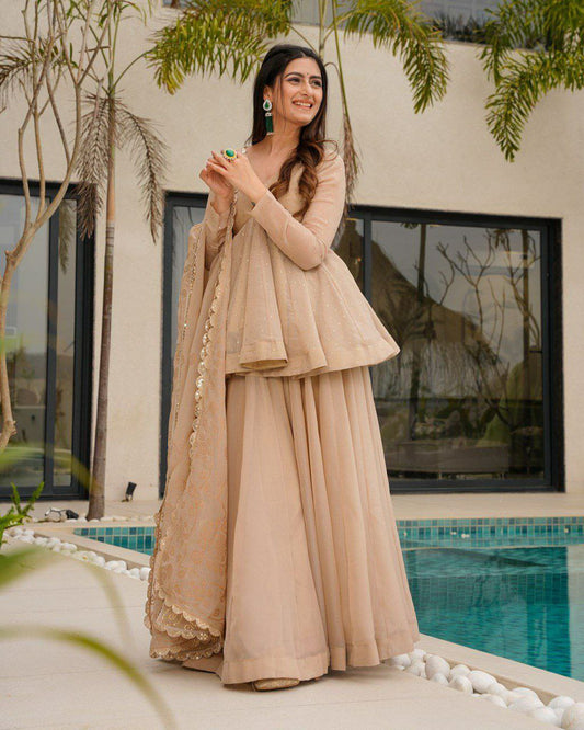 Tabby Organza With Micro Inner And Mukesh Work With Four Side Lace Border Palazzo Dress
